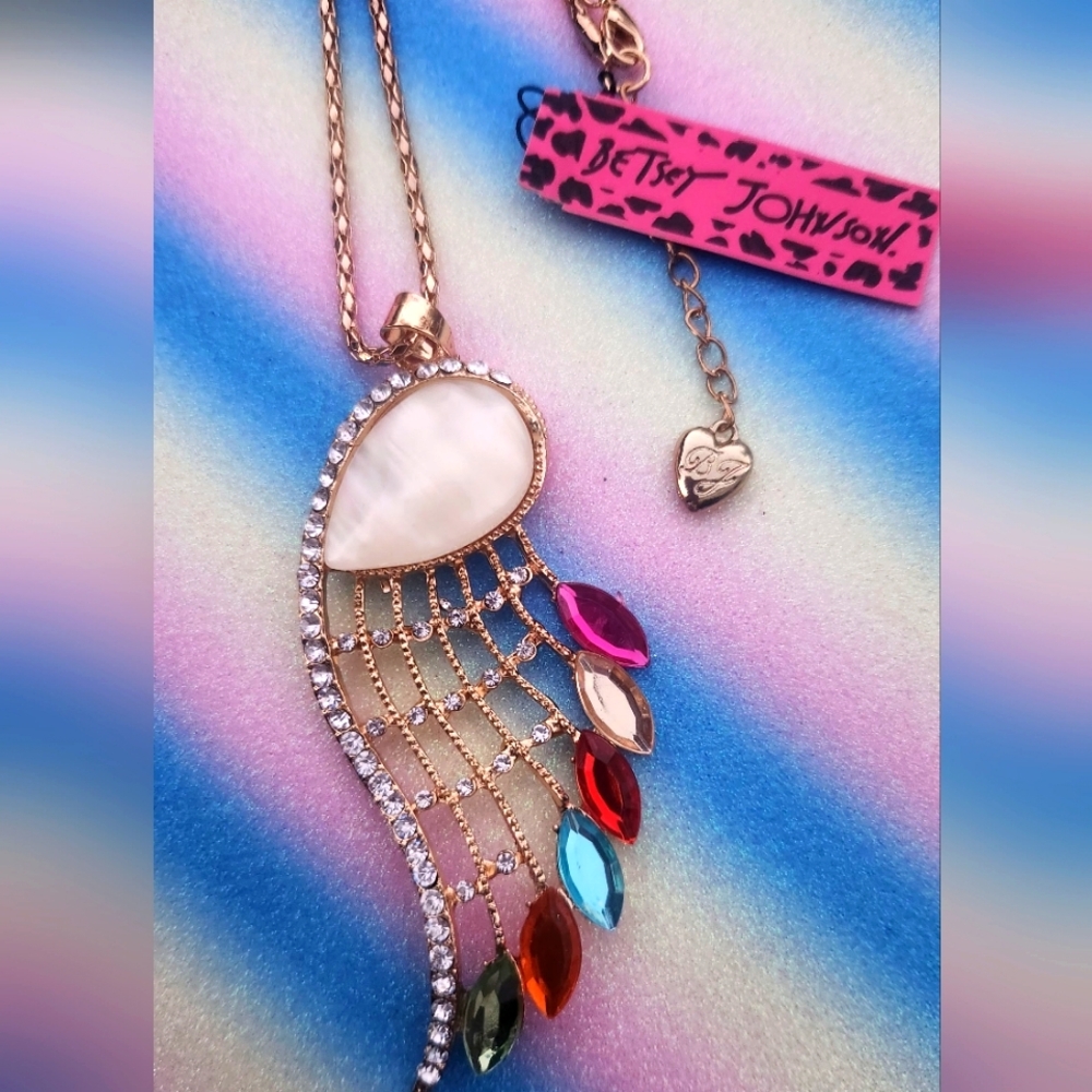 Betsy Johnson Feather Charm Necklace